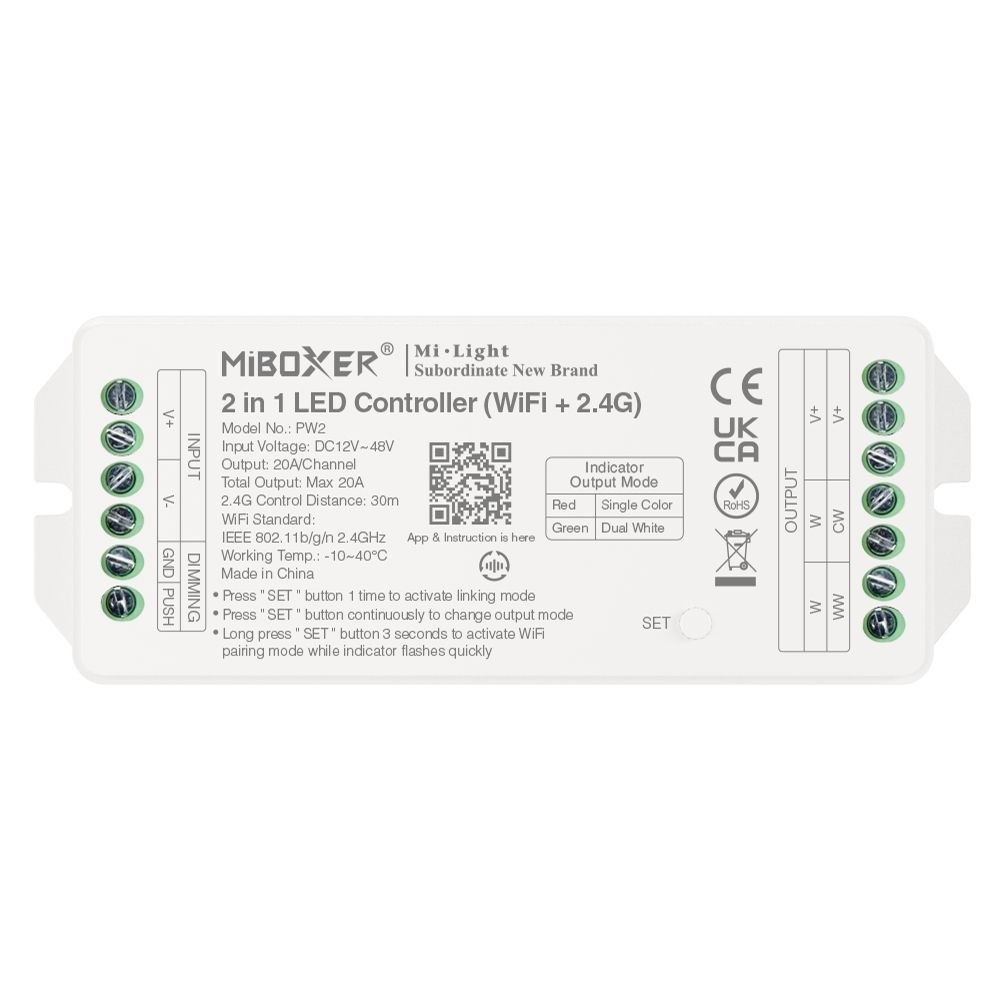 MiBoxer MiLight PW2 Controller WiFi+2.4G 20A Dimmer Control Driver 2 in 1 Led Output Max 