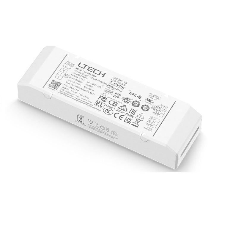 Ltech SE-12-100-500-W2A 12W NFC CC 0/1-10V Tunable White Led Driver Controller Control Dimmer Decoder 9-42Vdc 100-500mA